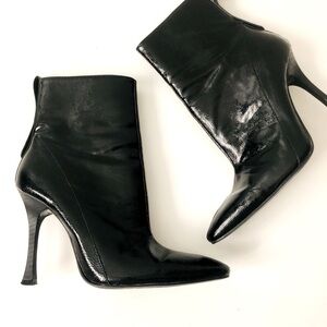 ZARA Stiletto Ankle Boots Pointed Toe Faux Patent Leather side zipper size 38